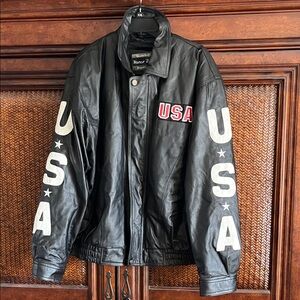 USA Black Leather Varsity Jacket